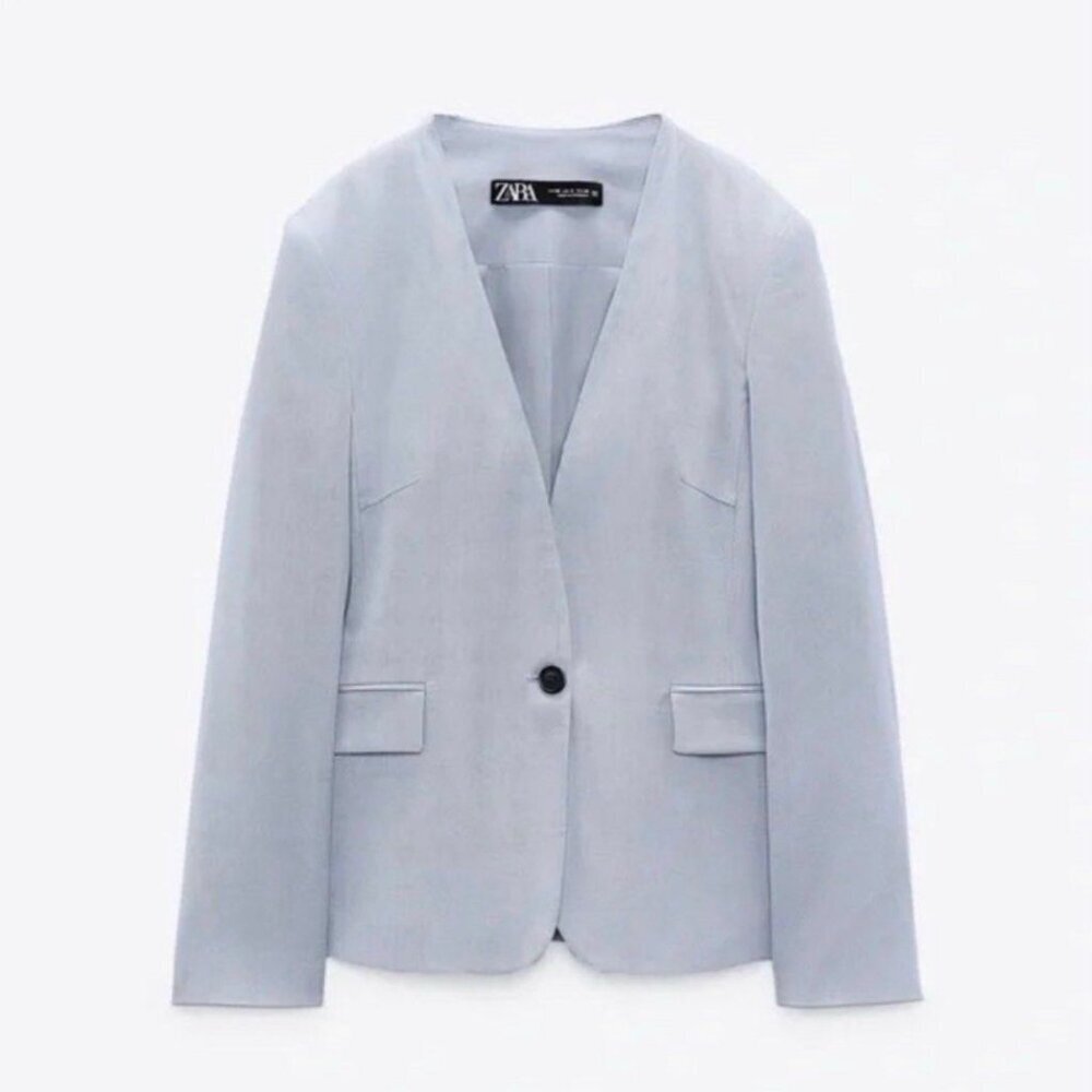 Zara Blue Collarless Single Button Blazer Size 4 - 54019